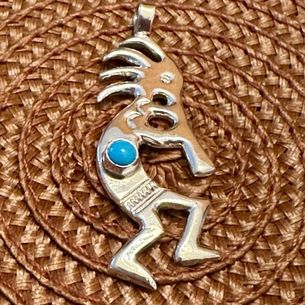 Native American Sterling Silver Kokopelli Pendant Charm Turquoise -Hallmarked